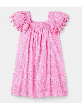 Roller Rabbit Paisley Floral Short Tassel Sleeve Mini Dress Pink  L